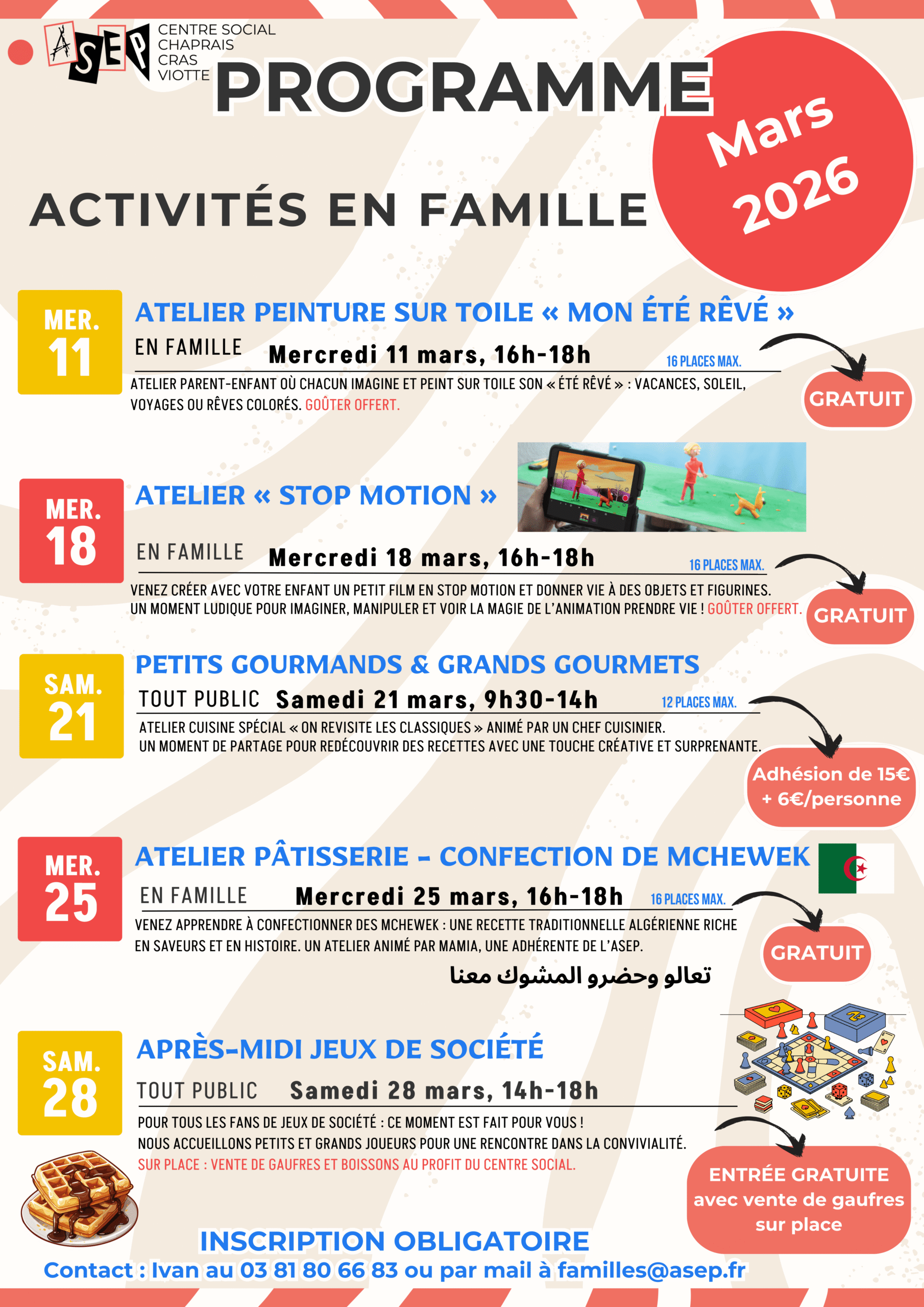 Les activités famille de l'ASEP programme mars 2026